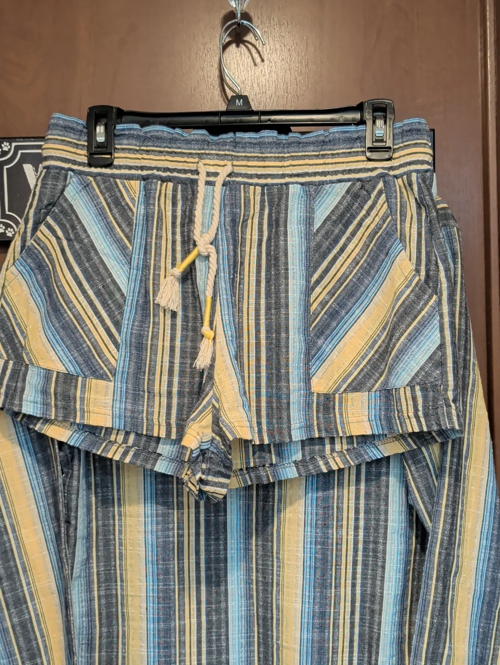 Atelier BLB Striped Hooded Swim Coverup Set in Blue and Yellow Cotton